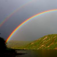 What does it mean to see a rainbow in the sky in a dream at night and during the day?